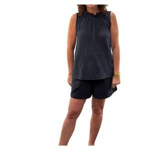 NEW DYLAN women's gauze ruffle neck sleeveless top in soft black
